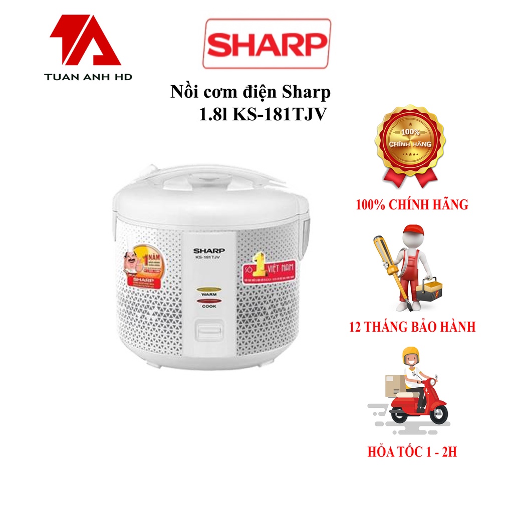 Nồi cơm điện Sharp 1.8l KS-181TJV - Cam kết: Hàng chính hãng, bảo hành 12 tháng, Hàng mới đập hộp