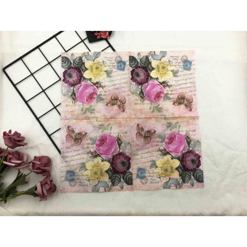 Bộ 20 Khăn Giấy In Hoa Cỏ Nhiều Màu Sắc Trang Trí Tiệc