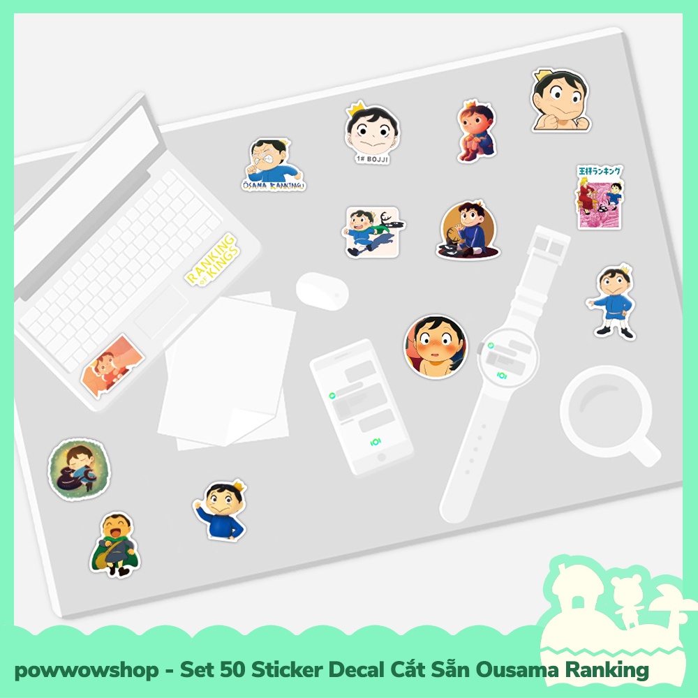 [Sẵn VN - Hỏa Tốc] Set 50 Mini Sticker Decal Dán Trang Trí Mẫu Nhân Vật Anime Manga Ousama Ranking, Ranking Of Kings