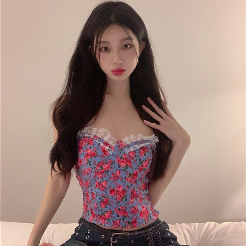 Áo Ống In Hoa Phối Ren Quyến Rũ Thời Trang Mùa Hè Dành Cho Nữ