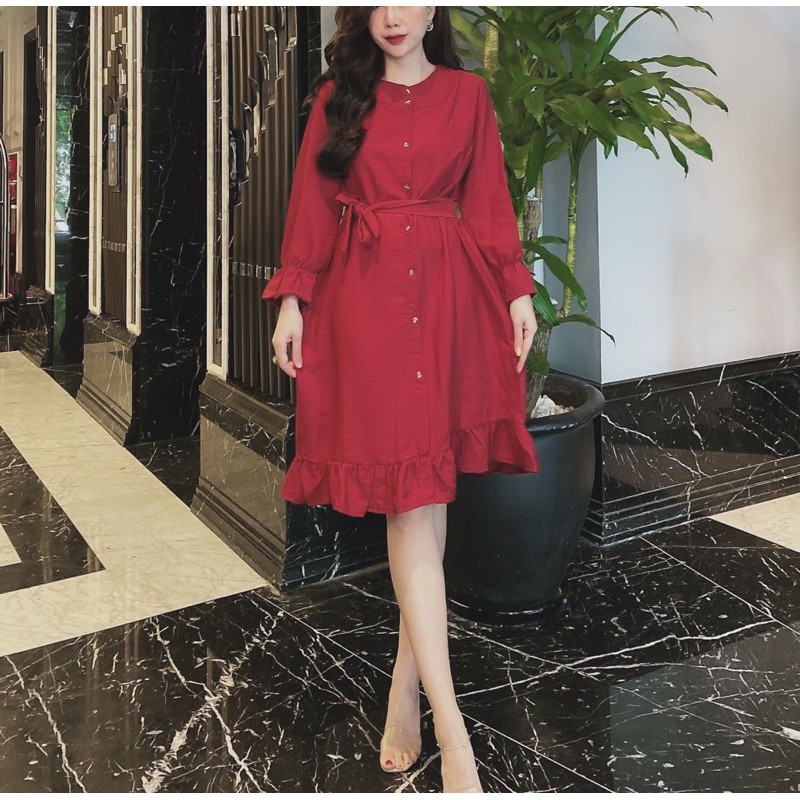 Váy cổ đức chất nhung tăm dáng suông