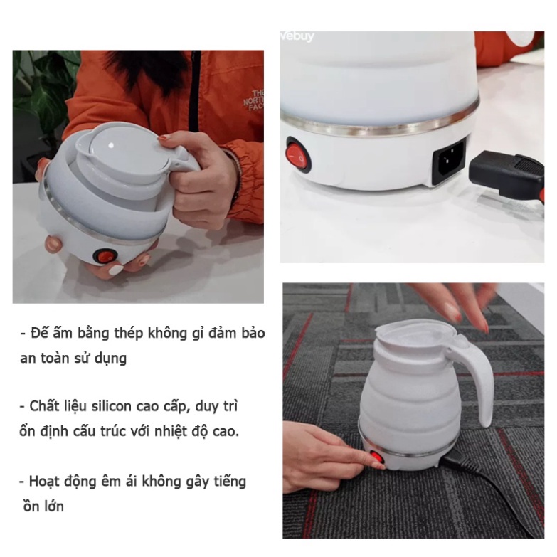 Ấm siêu tốc gấp gọn công suất 600W dung tích 500mL , tiện lợi khi mang đi du lịch.