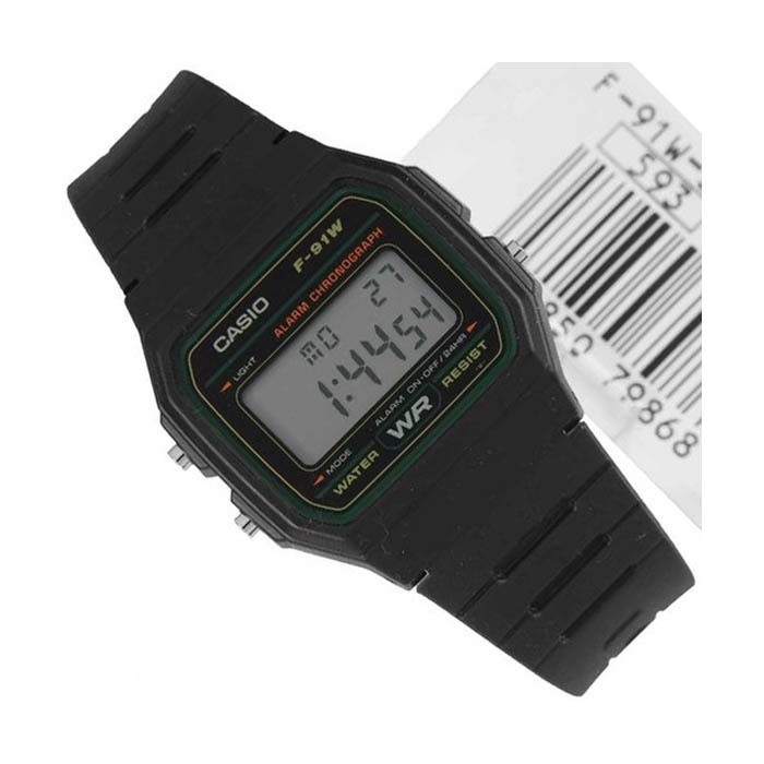Đồng Hồ Quartz Nam Casio WATCHSTORE F-91W-3DG Thiết Kế Mặt Kính Khoáng 33.5 mm, Dây Nhựa Và Vỏ Nhựa