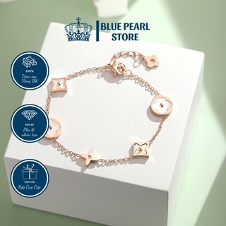 Lắc tay nữ blue pearl lt0006 titan cao cấp mạ vàng 18k, bạc italy 925 không gỉ hình khối đan xen