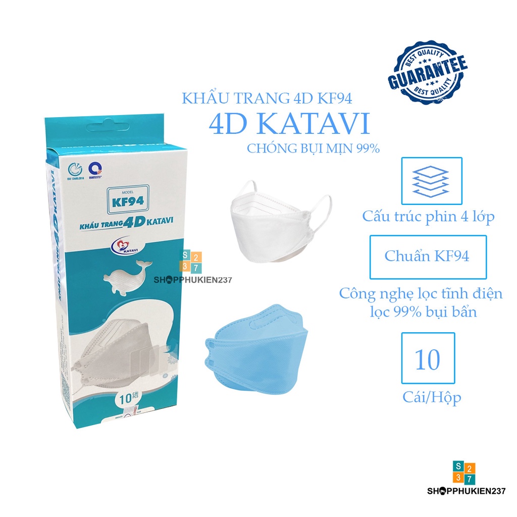 Khẩu Trang KF94 Katavi 4D Cao Cấp 4 Lớp Hộp 10 Cái