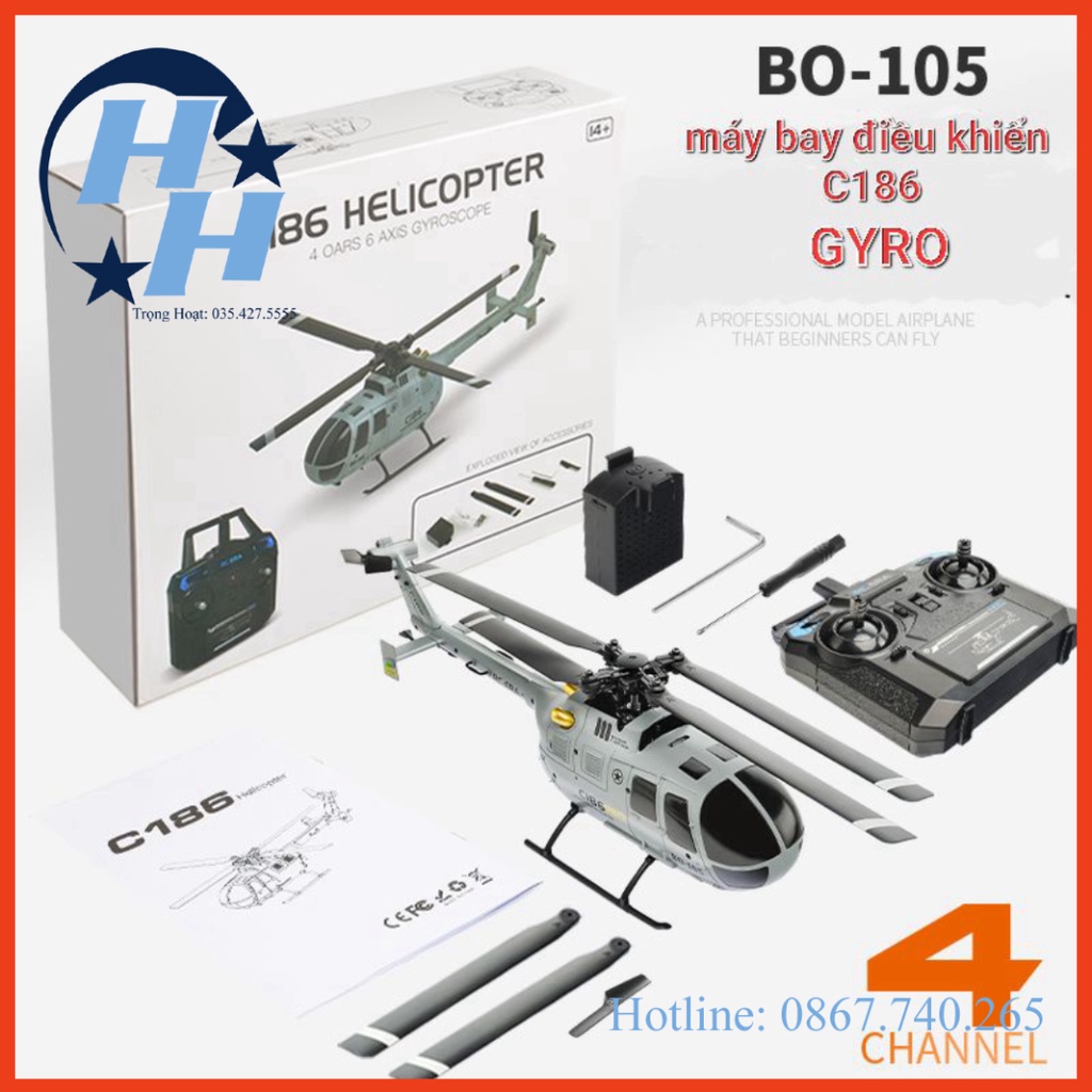 Máy Bay Trực Thăng C186 Scale BO105 4CH 6 Axis Gyroscope 2.4G RC Helicopter RTF