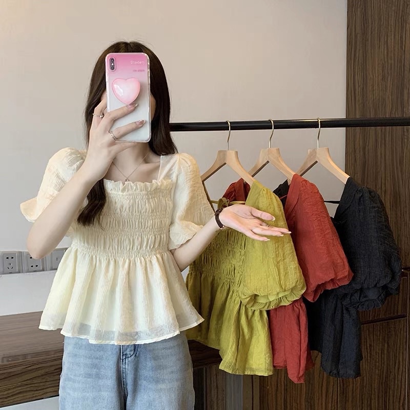 Áo Bèo Nhún Babydoll phong cách hàn quốc vải thô đũi mát