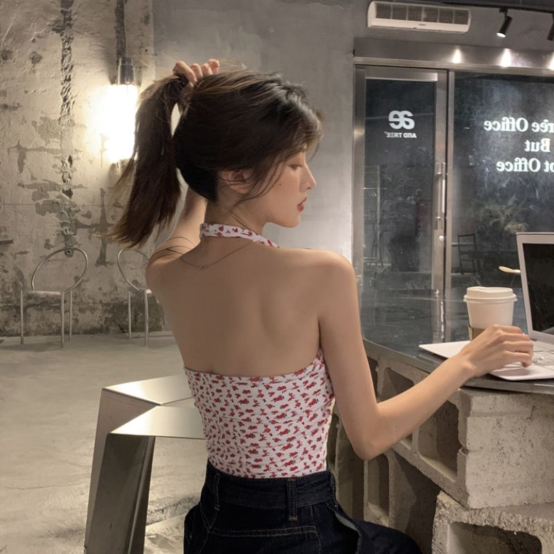 Áo croptop hai dây cổ chữ V in họa tiết hoa thời trang quyến rũ cho nữ