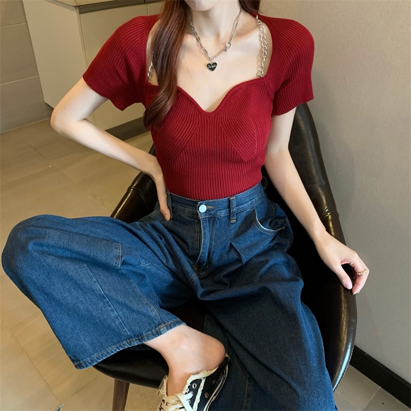 SUXI Áo Croptop Dệt Kim Tay Ngắn Màu Sắc Thời Trang Mùa Hè Cho Nữ
