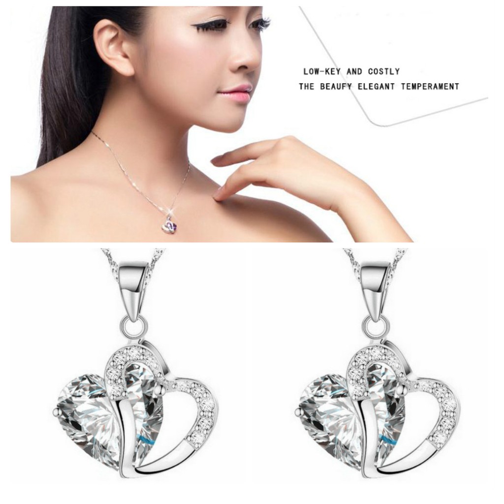 Dây Chuyền Bạc 2 Trái Tim Ziron Sang Trọng Phong Cách Hàn VC2TRAITIMZIRCON04