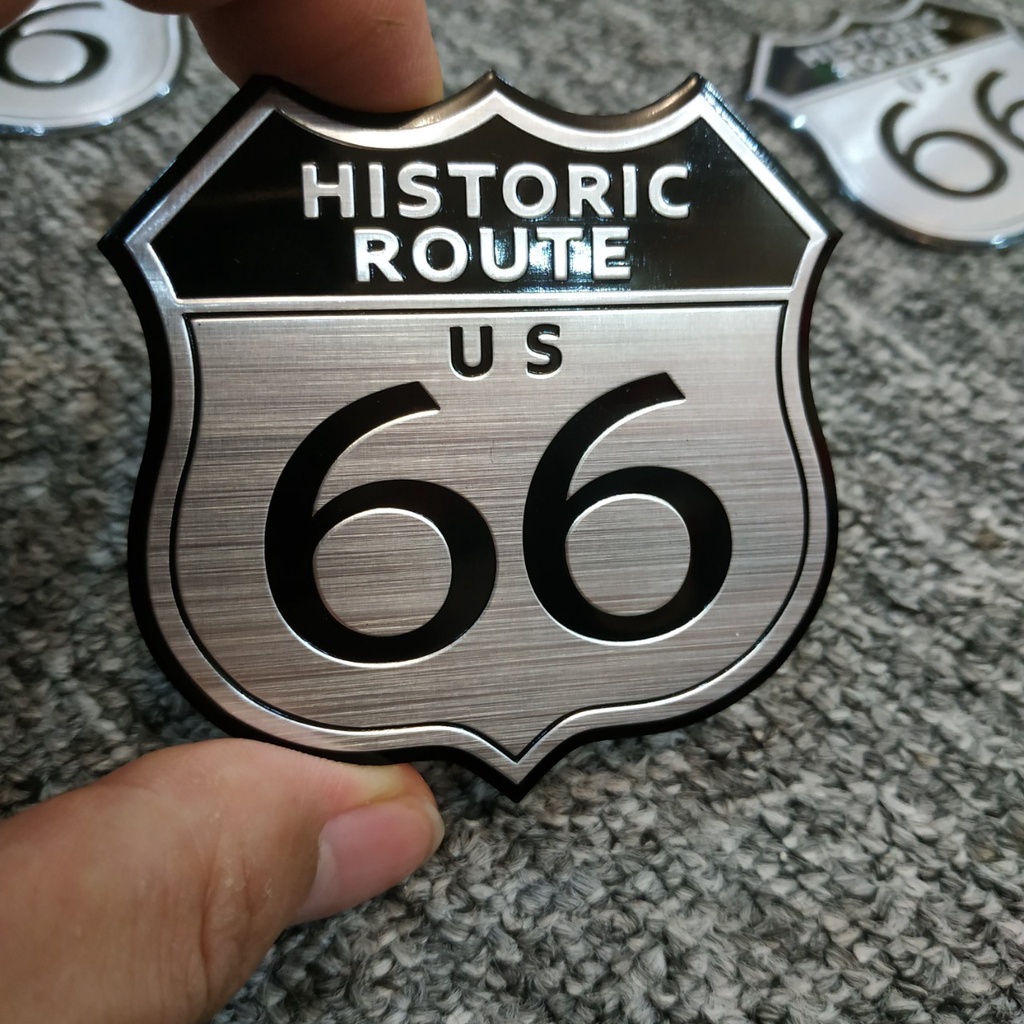 Tem nhôm dán xe Historic SRX Route  US 66 7x6.5cm