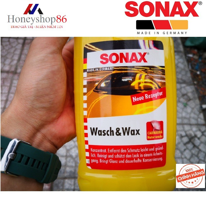 Nước Rửa Xe Kết Hợp 2 IN 1 Wax Bóng Sơn Sonax Wash & Wax 1000ml 313341  HONEYSHOP86