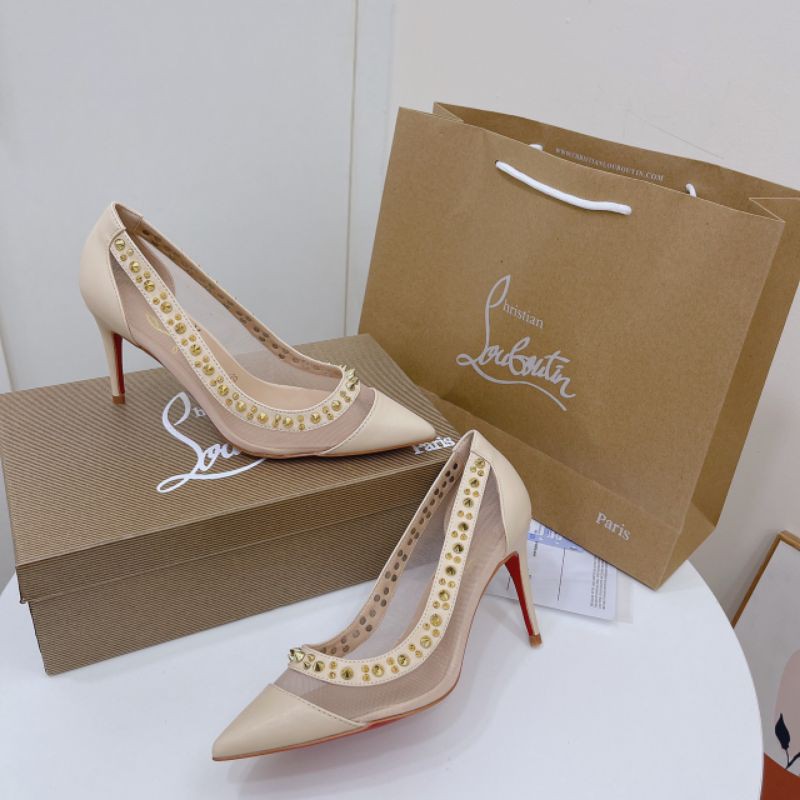 H(ẢNH THẬT) Giày Cao Gót Lưới 7p Viền Đính Đá Lưới Mềm Êm Fullbox Bill Túi Hãng Cao Cấp