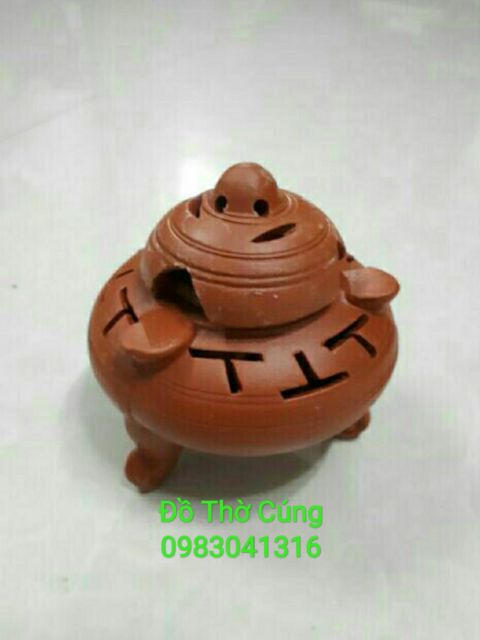 Lư trầm sứ bát tràng mini màu nâu đỏ