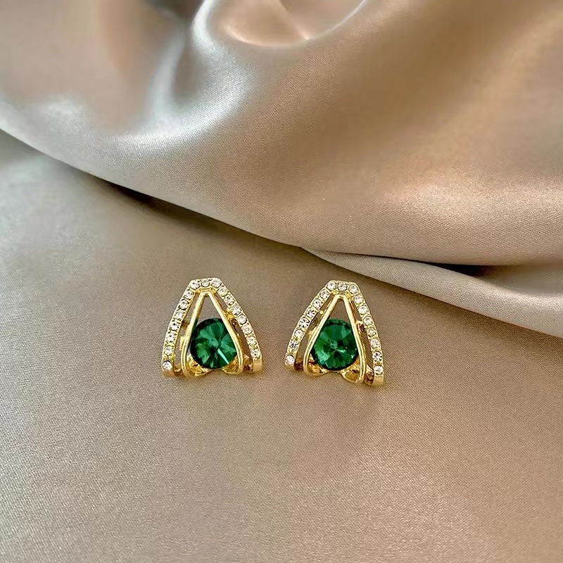 Bông Tai Bạc 925 Hình Trái Tim Đính Kim Cương Nhân Tạo Thời Trang