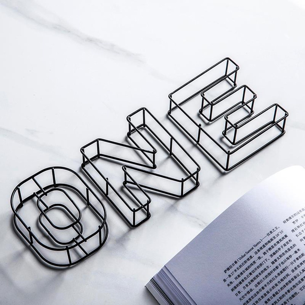 PREVALENT Modern Industrial Style Wrought Iron Alphabet Cafe Adornment Home Decoration Metal Hollow Letter Party Supply Desktop Ornament Black Photography Props Doorplate Sign