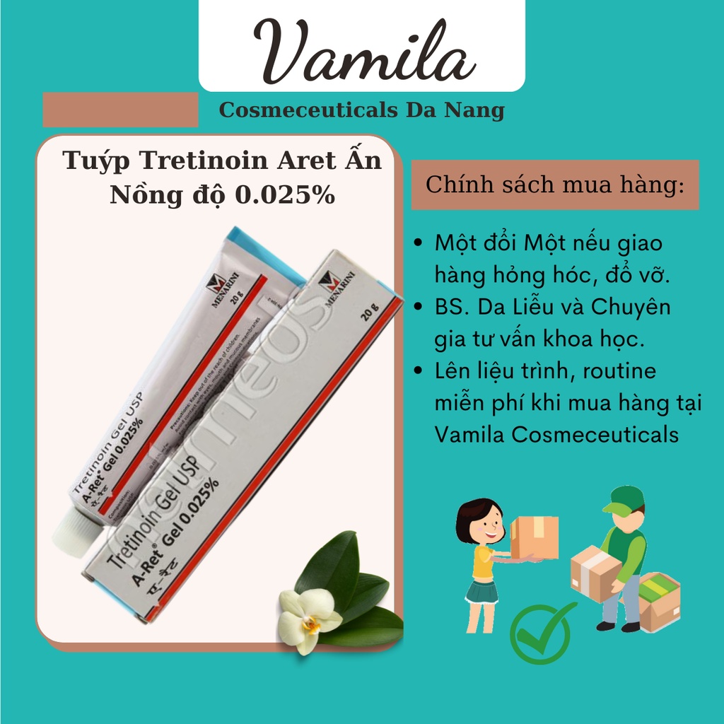 Tretinoin Aret gel 0.1% - 0.05% - 0.025% (20g) - tretinol giảm mụn, chống lão hóa (tre Ấn Độ chính hãng)