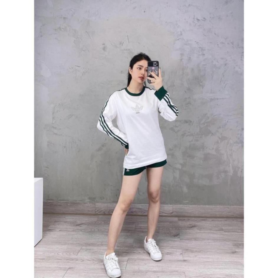 Áo Thể Thao Nam Nữ [Long Sleeve T-Shirt] - Trắng Sọc Xanh Lá [ĐỒ TẬP GYM]