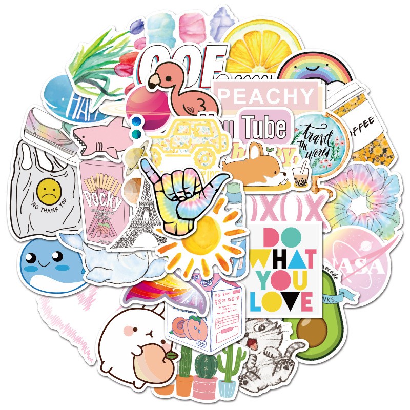 Sticker hoạt hình dễ thương hình dán nón bảo hiểm vali laptop guitar chống thấm nước