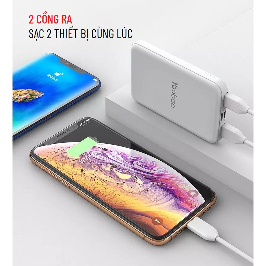 Combo sạc dự phòng 6000mAh và củ sạc 2 cổng USB, dây sạc lightning 1m YOOBAO - CBO P6W C4 722s