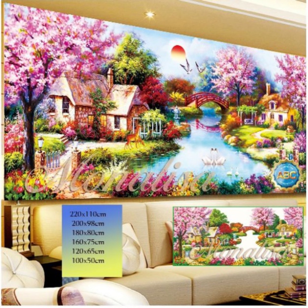 Tranh đính đá ngôi nhà tổ ấm KT:200x98cm. tranh gắn đá chưa gắn.