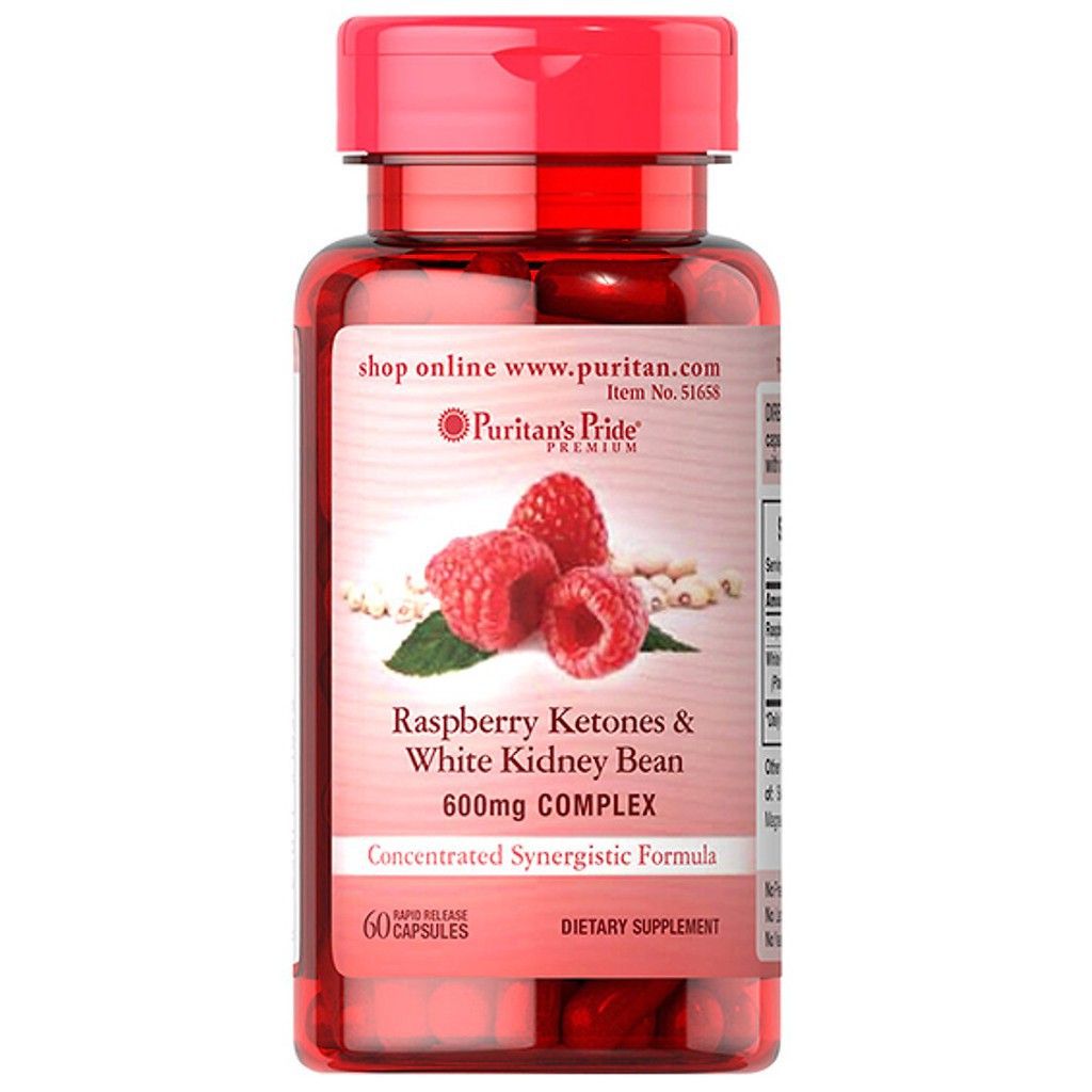 Viên Uống Hỗ Trợ Giảm Cân Raspberry Ketones and White Kidney Bean 60 viên Puritan's Pride