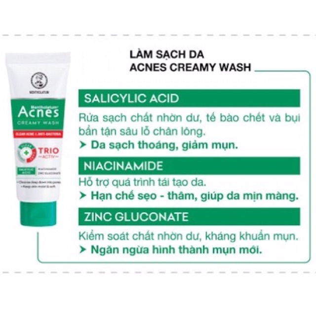 Kem rửa mặt ngăn ngừa mụn Acnes Creamy Wash 100g