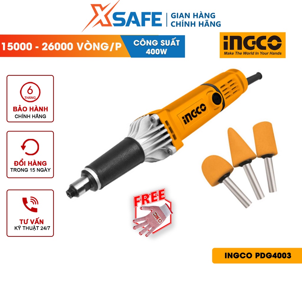 Máy mài khuôn mini INGCO PDG4003 400W kèm 3 mũi mài, tốc độ thay đổi, kích thước cốt mài 6mm