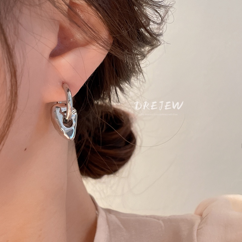 DREJEW Khuyên tai kim loại kiểu tam giác xếp ly phong cách cá tính cho nữ