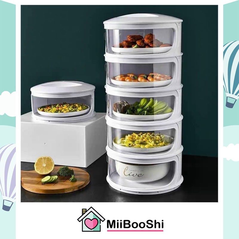 Lồng bàn 5 tầng giữ nhiệt đậy bảo quản thức ăn chống bụi bẩn côn trùng nhiều ngăn cao cấp MiibooShi D2.068