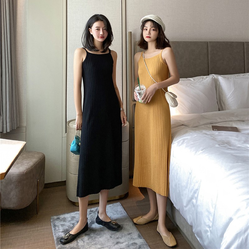 Váy nữ đẹp💗FREESHIP💗Váy len yếm hai dây dáng suông dài xinh xắn mặc thu đông phong cách trẻ trung 2021