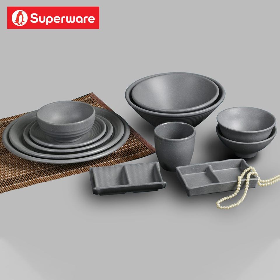 Bộ Bát Cơm và Đĩa Chấm SUPERWARE Nhựa Phíp 100% Melamine - Dark Grey