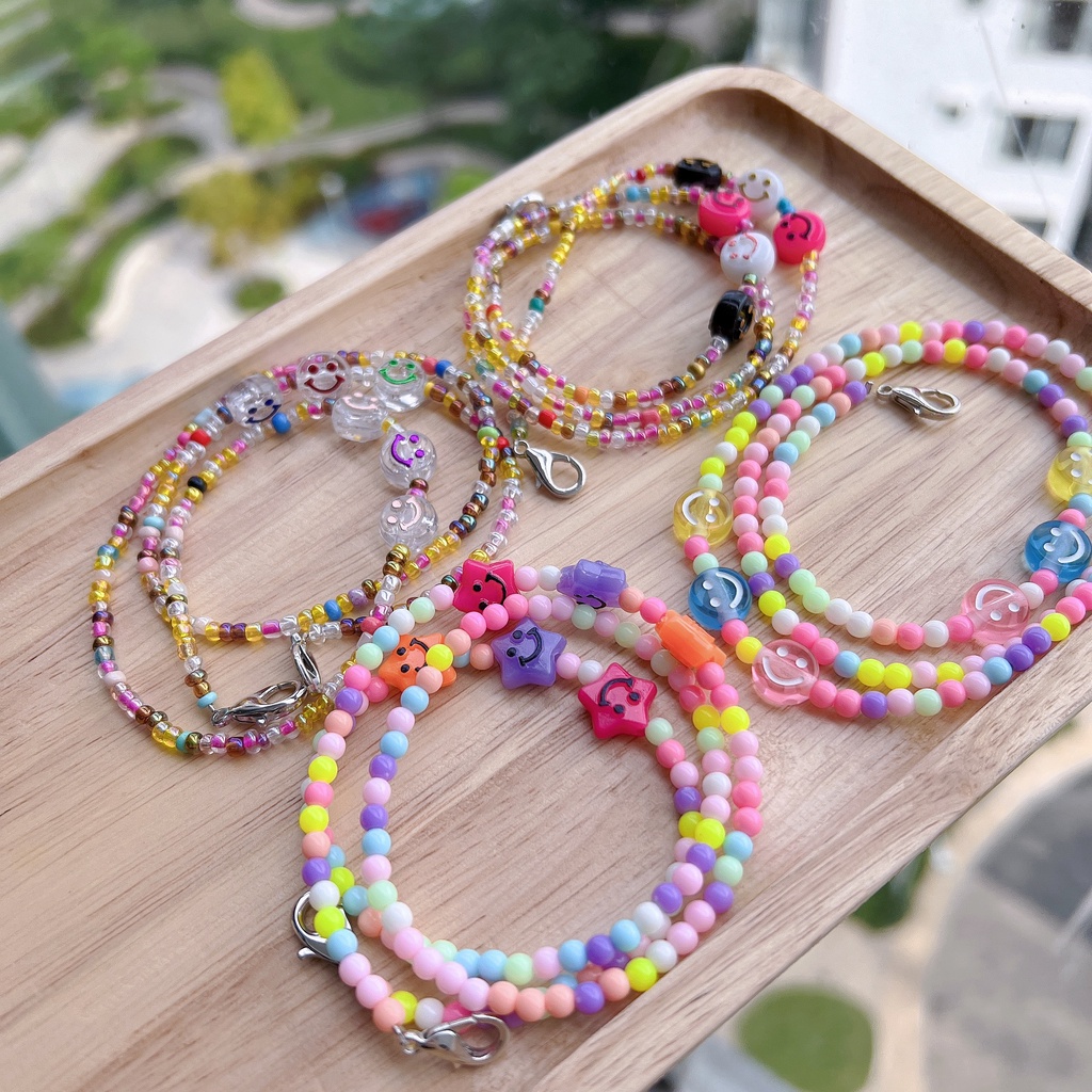 [HCM] Dây đeo khẩu trang chống thất lạc cho bé - dây hạt cườm charm mặt cười phong cách Hàn Quốc - Selenshop