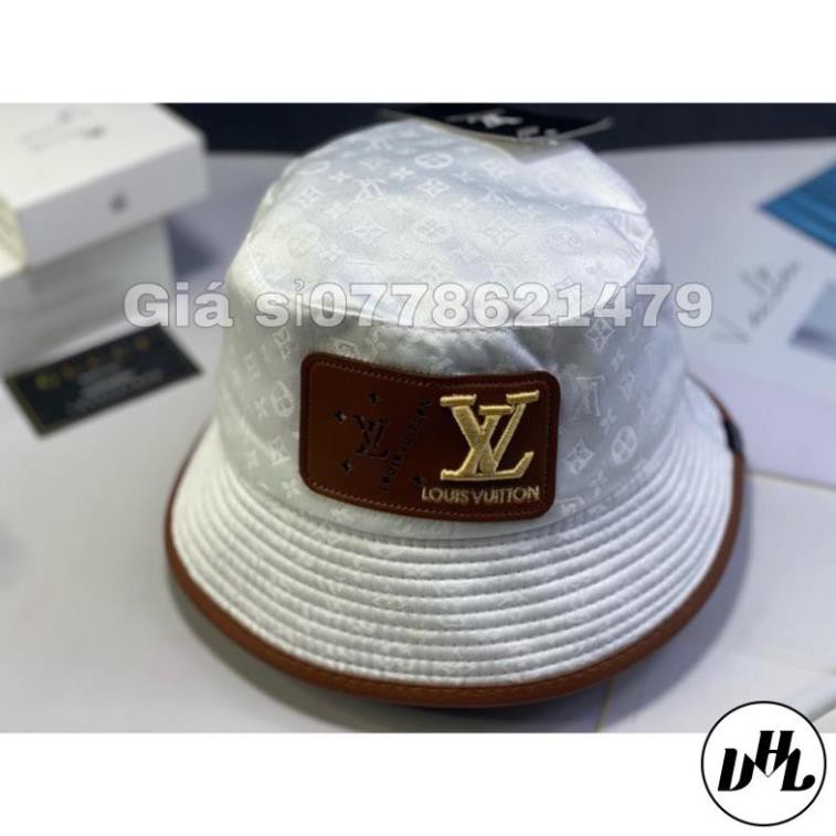 mũ bo bucket da viền vành logo thời trang nữ