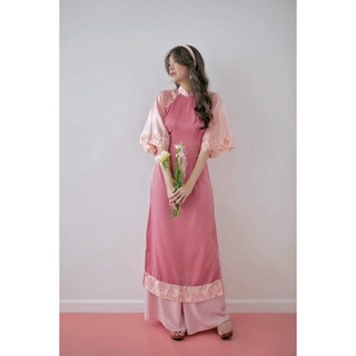 Áo dài cách tân phối nhí 4 tà .ao dai nữ may sẵn
