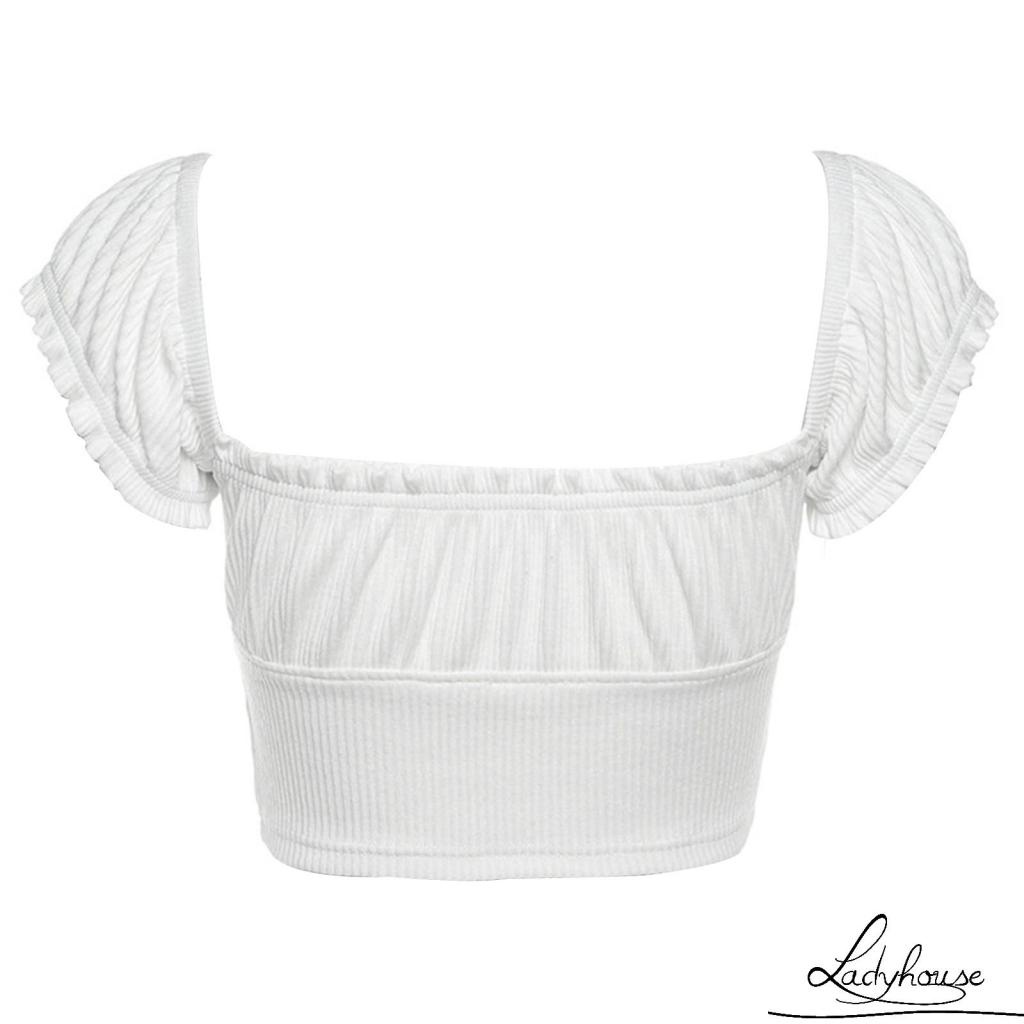Áo Crop Top Tay Ngắn Trễ Vai Màu Trơn Thời Trang Cho Nữ