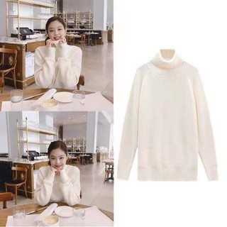 Blackpink Jennie Áo Len Cổ Cao Dáng Rộng Phong Cách Thần Tượng Hàn Quốc