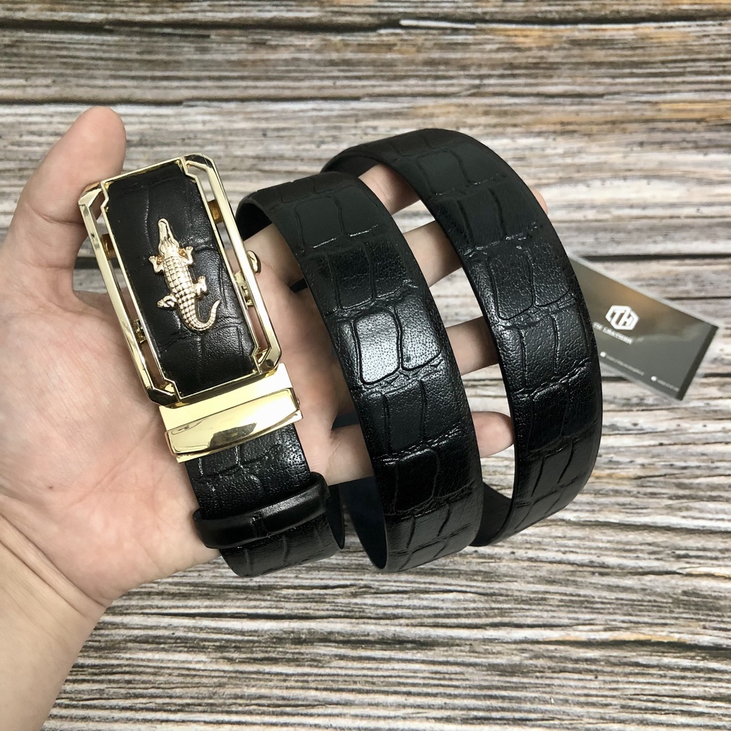 Thắt Lưng Nam Da Bò Cao Cấp 3 Lớp Vân Cá Sấu, Dây Nịt Nam Da Bò Khóa Tự Động Siêu Mềm, Dây Lưng Nam - BH 24 Tháng