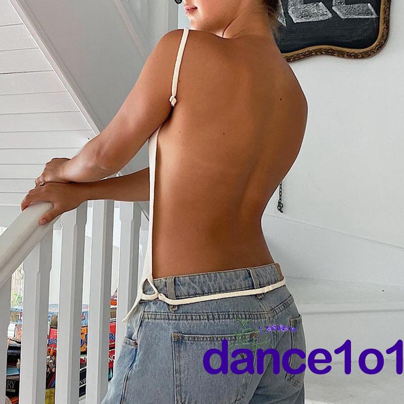 Áo Tank Top Hở Lưng Dệt Kim Khiêu Vũ1O1-Y2K Cho Nữ