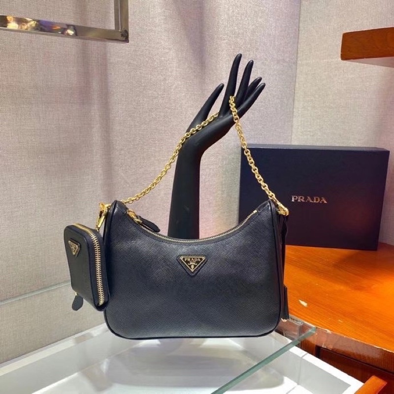 Túi xách nữ cao cấp Prada Multi Pochette size 22cm, fullbox túi vải xịn, tag sắt, phom cứng cáp, chất da xước