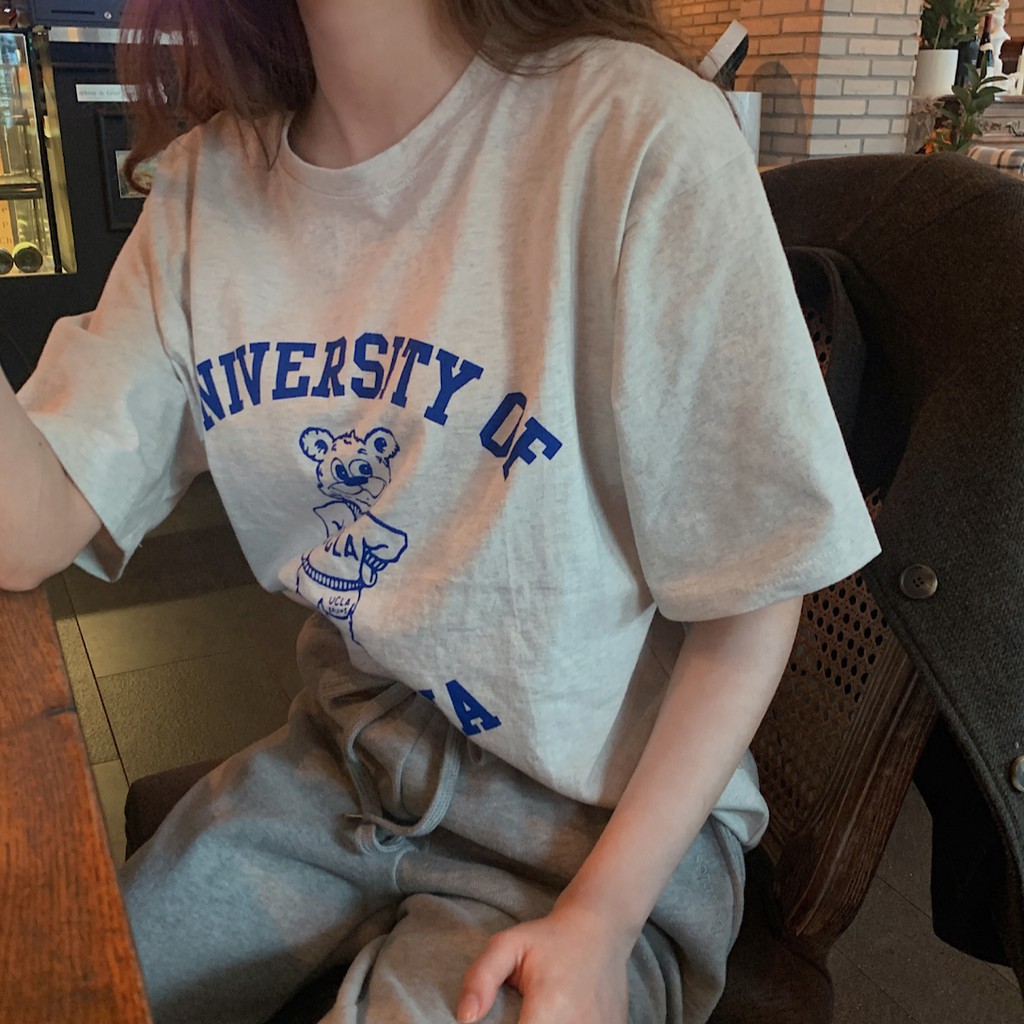 Áo thun 43002 tay ngắn in hình gấu dễ thương phong cách Hàn Quốc dành cho nữ