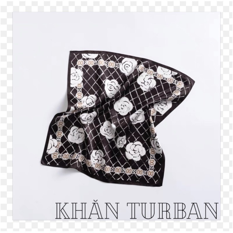 Khăn turban lụa vuông cao cấp choàng cổ size 70x70cm thanh lịch đa năng dùng làm áo yếm in hình hoa trà