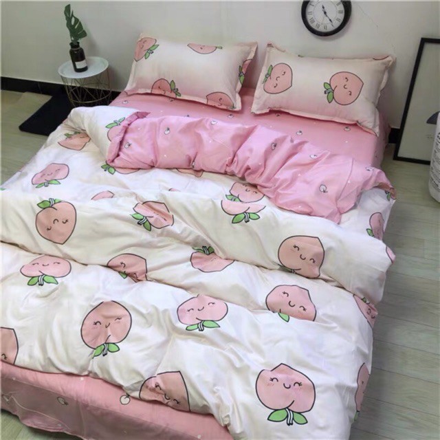 Bộ chăn ga gối cotton poly nhập khẩu trái đào hồng SP000885