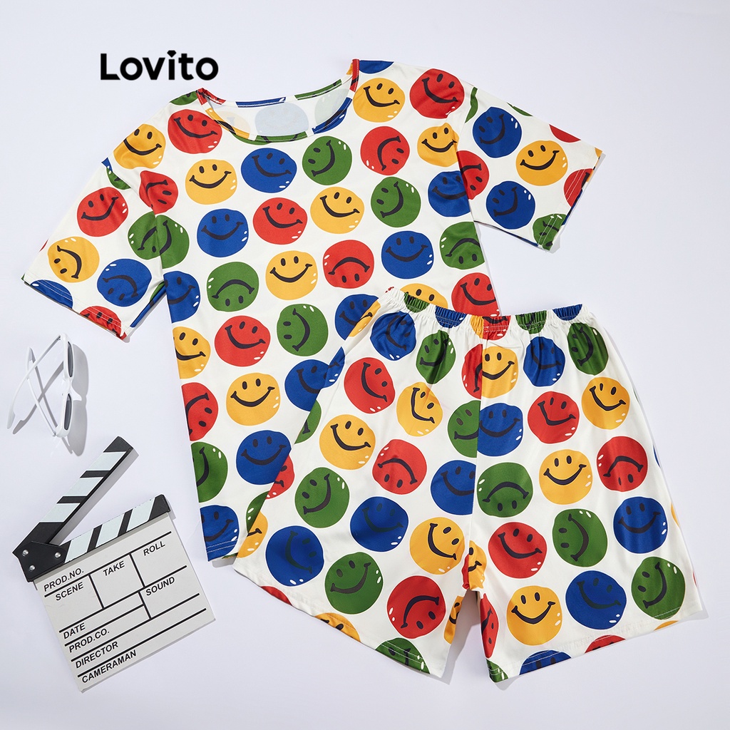 Set đồ pajamas Lovito họa tiết hoạt hình thoáng khí cổ tròn L26AD083 (màu trắng)