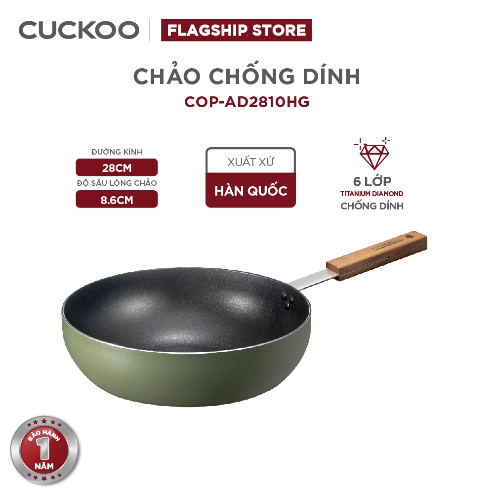 Chảo chống dính Cuckoo sâu lòng 28cm COP-AD2810HG 6 lớp Titanium Diamond  cho mọi loại bếp - Hàng chính hãng