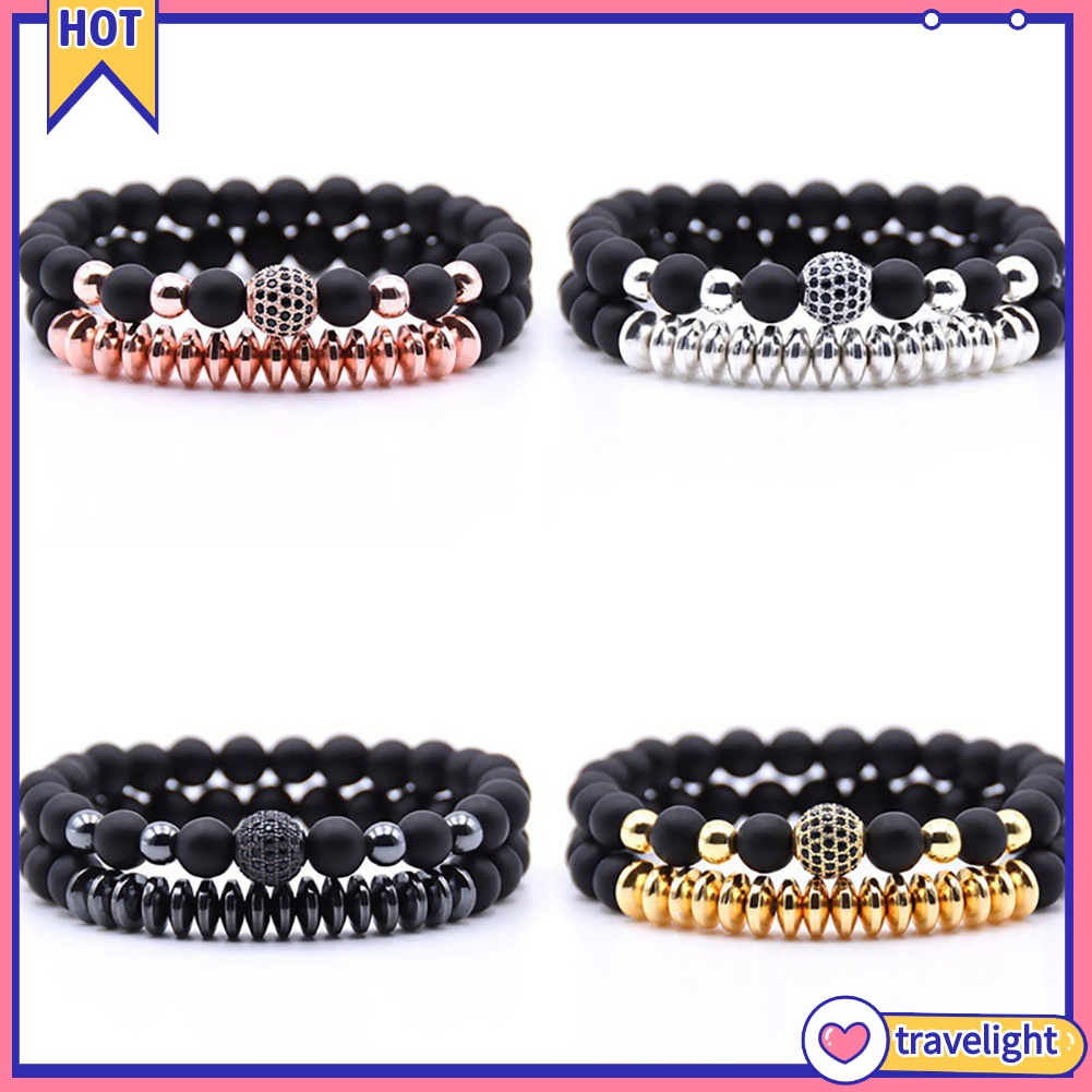 Set 2 Vòng Tay Chuỗi Hạt Đá Nham Thạch Tự Nhiên Cho Cặp Đôi