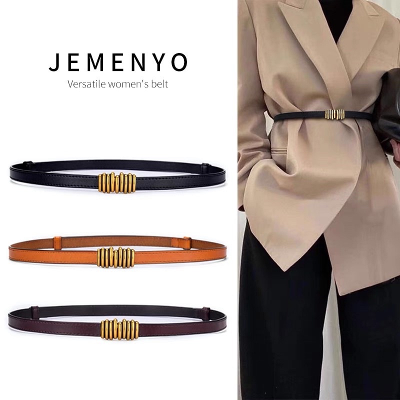 Đai váy bản nhỏ 1.3cm Meo shop ĐV013 nốt nhạc mặt vàng Dây thắt lưng nữ nịt váy áo vest sơ mi dạ size nhỏ da đẹp