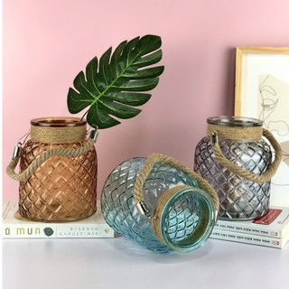 Lọ hoa vintage-Lọ thuỷ tinh tạo hình trái dứa dây buộc phong cách vintage