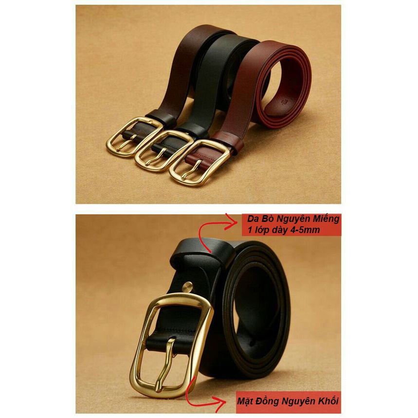 Dây lưng nam da bò thật 100%, Loại da bò dày 1 lớp siêu bền, Full hộp