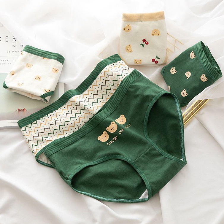 Quần lót nữ cotton dễ thương - Quần chíp nữ kháng khuẩn hình gấu xinh xắn VALICA L1760